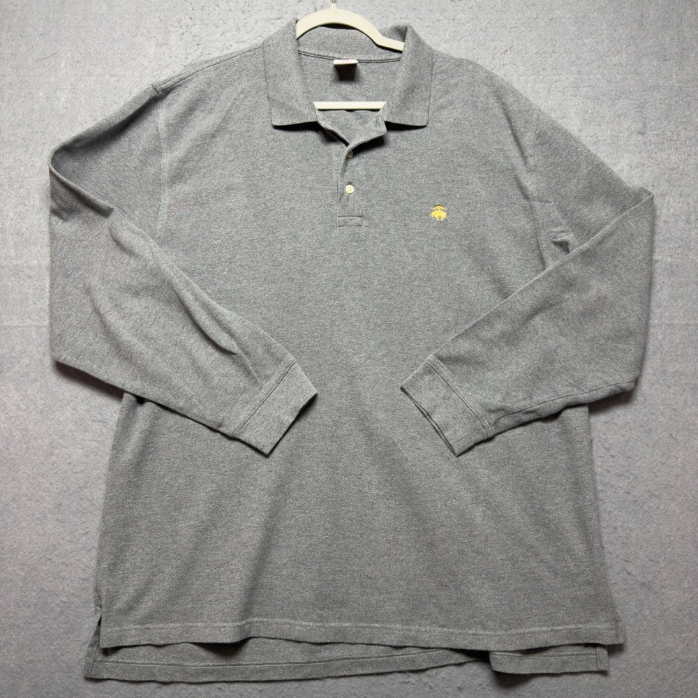 Brooks Brothers 346 Men XL Gray Long Sleeve Pique Cotton Polo Shirt Original Fit